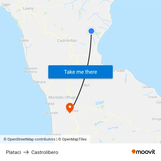 Plataci to Castrolibero map