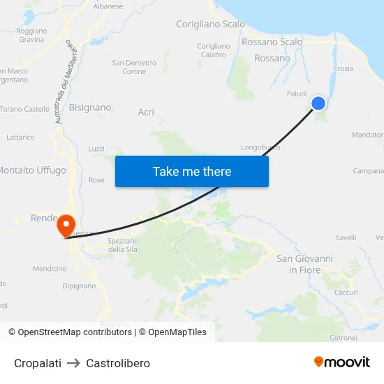 Cropalati to Castrolibero map