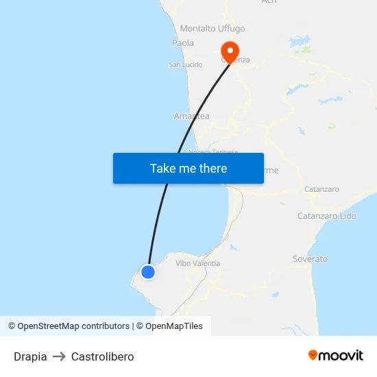 Drapia to Castrolibero map