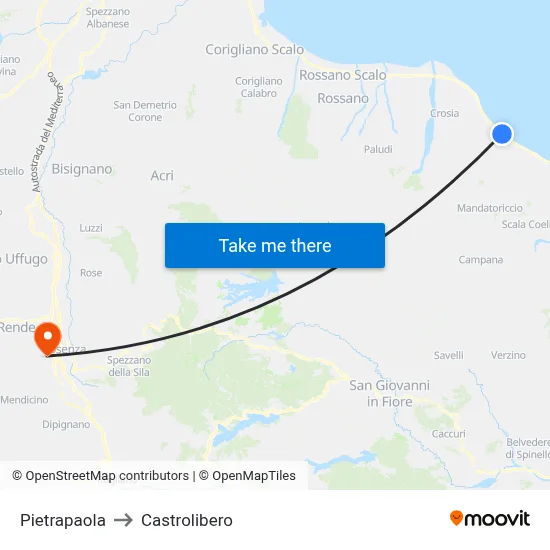 Pietrapaola to Castrolibero map