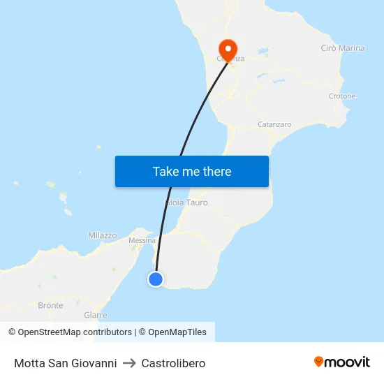 Motta San Giovanni to Castrolibero map