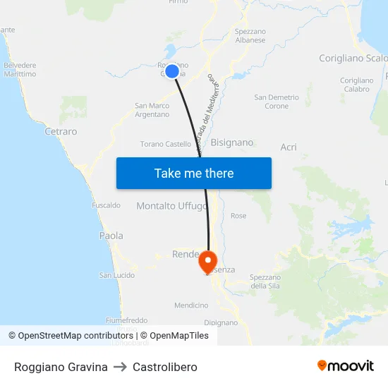 Roggiano Gravina to Castrolibero map