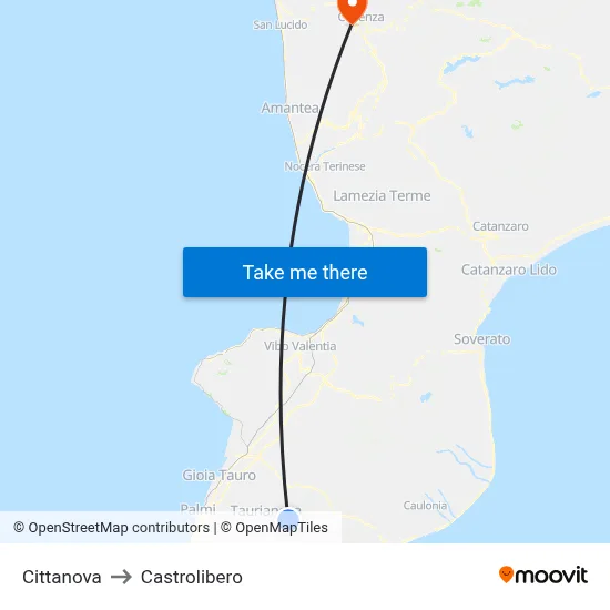 Cittanova to Castrolibero map