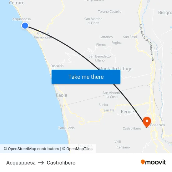 Acquappesa to Castrolibero map