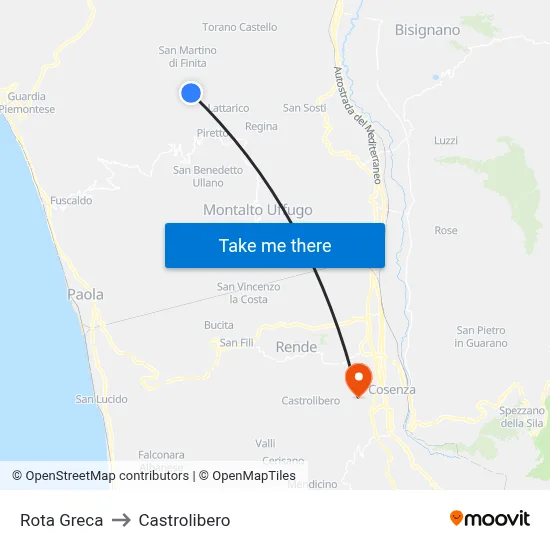 Rota Greca to Castrolibero map