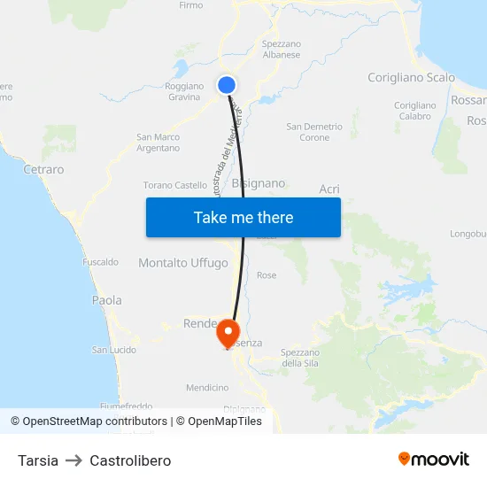 Tarsia to Castrolibero map