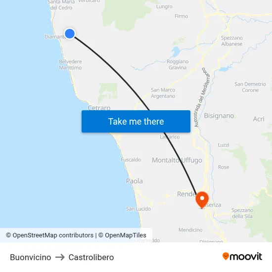 Buonvicino to Castrolibero map