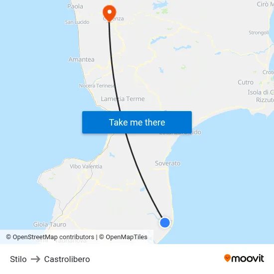 Stilo to Castrolibero map