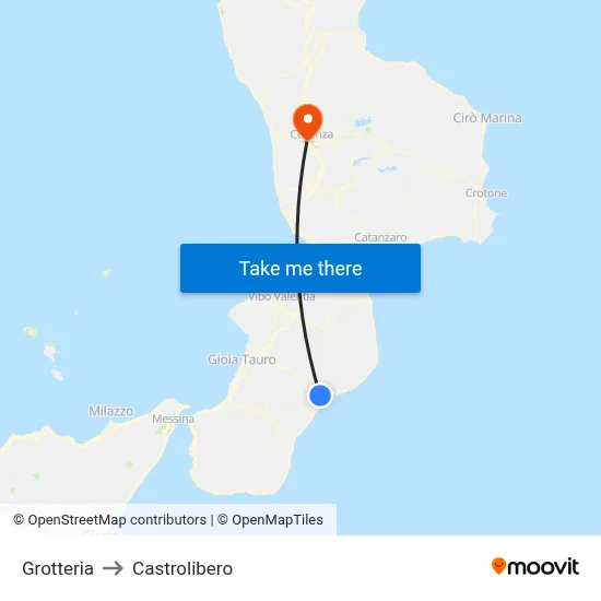 Grotteria to Castrolibero map