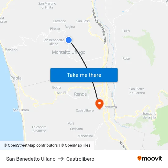 San Benedetto Ullano to Castrolibero map