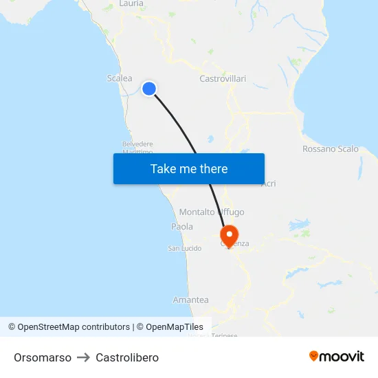 Orsomarso to Castrolibero map
