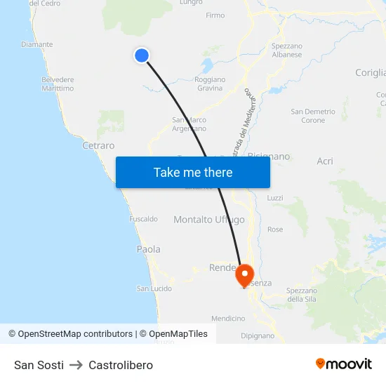 San Sosti to Castrolibero map
