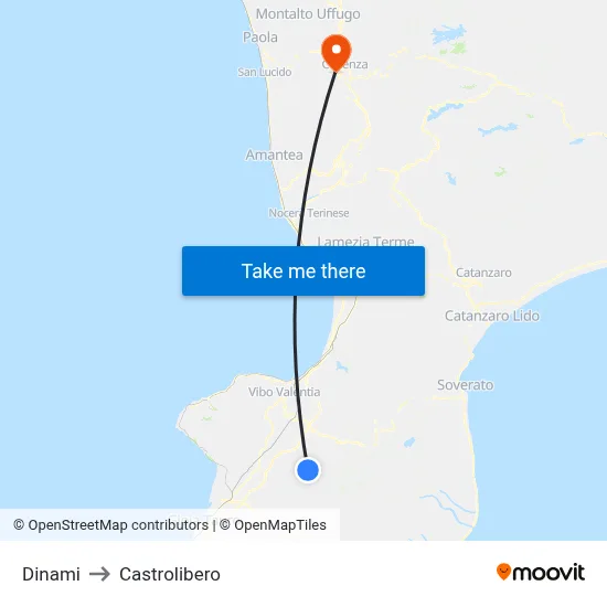 Dinami to Castrolibero map