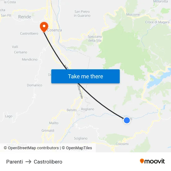 Parenti to Castrolibero map