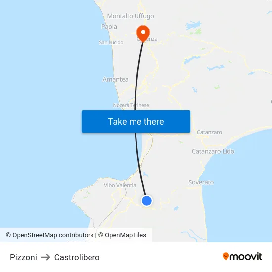 Pizzoni to Castrolibero map