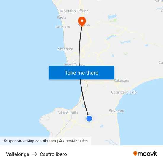 Vallelonga to Castrolibero map