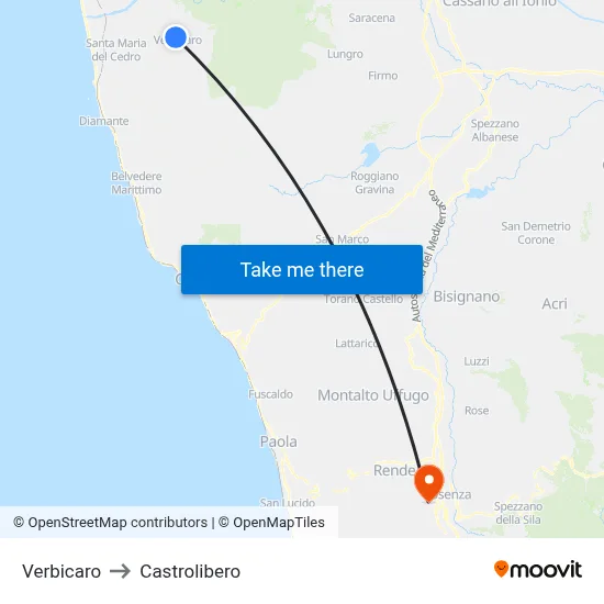 Verbicaro to Castrolibero map
