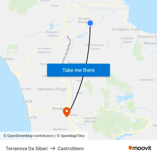Terranova da Sibari to Castrolibero map