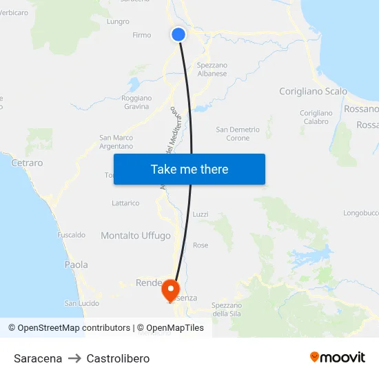Saracena to Castrolibero map