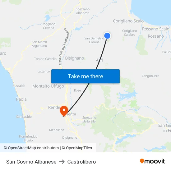 San Cosmo Albanese to Castrolibero map