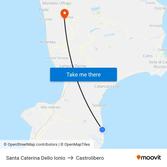 Santa Caterina Dello Ionio to Castrolibero map