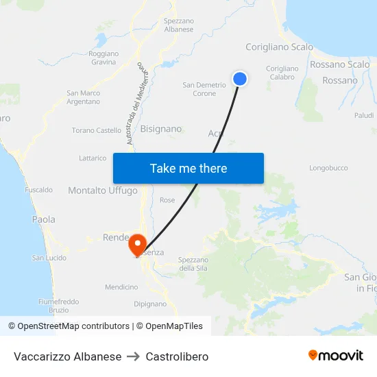 Vaccarizzo Albanese to Castrolibero map