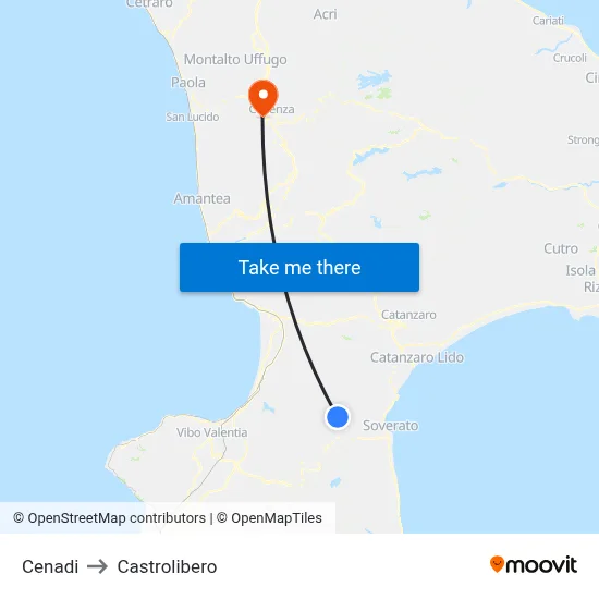 Cenadi to Castrolibero map