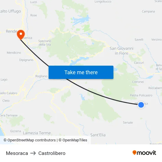 Mesoraca to Castrolibero map