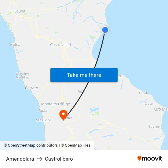 Amendolara to Castrolibero map