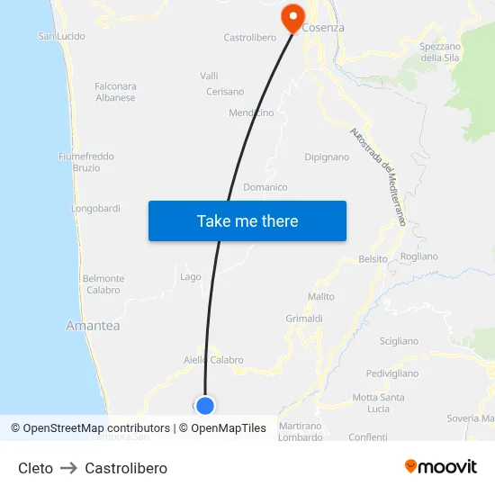 Cleto to Castrolibero map