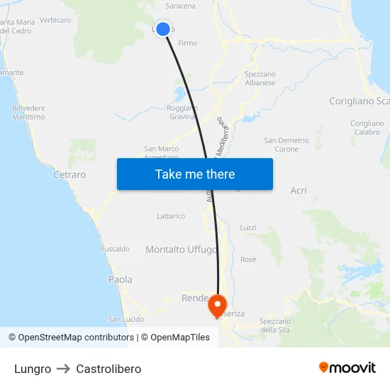 Lungro to Castrolibero map