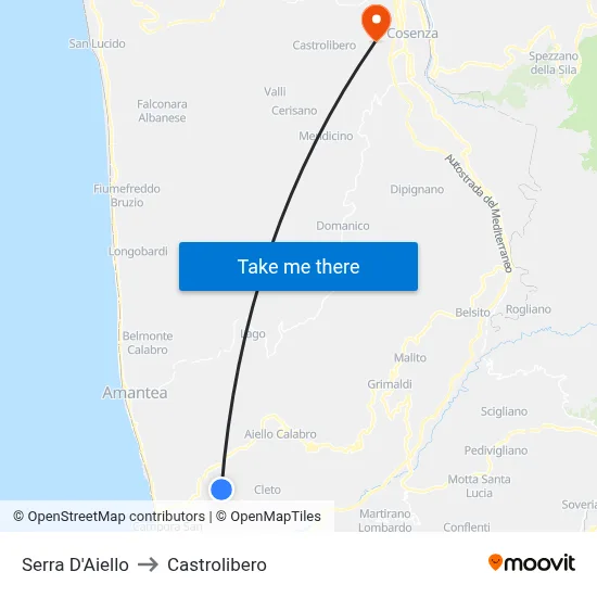 Serra D'Aiello to Castrolibero map