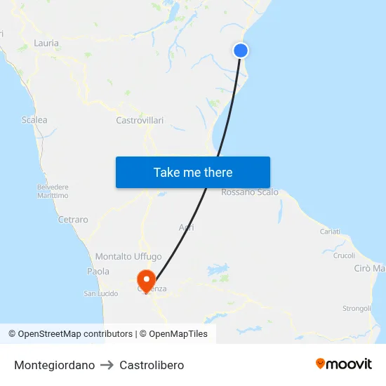 Montegiordano to Castrolibero map