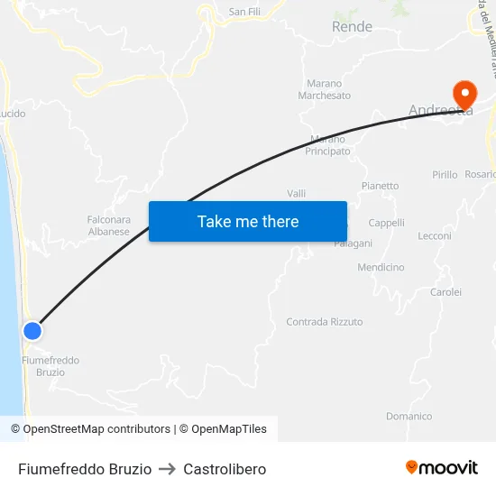 Fiumefreddo Bruzio to Castrolibero map