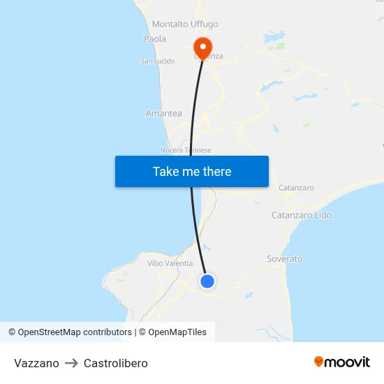Vazzano to Castrolibero map