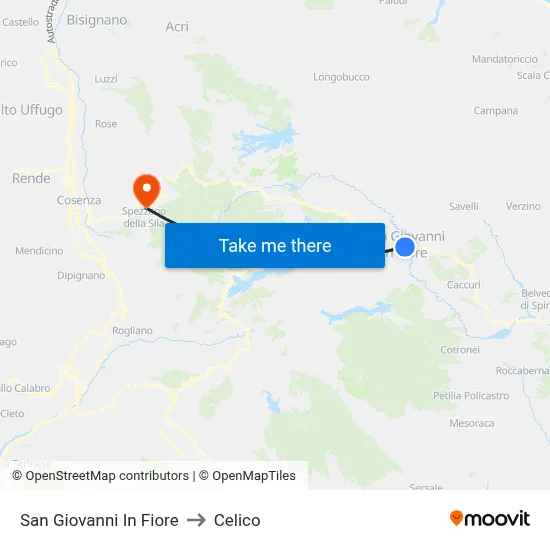 San Giovanni In Fiore to Celico map