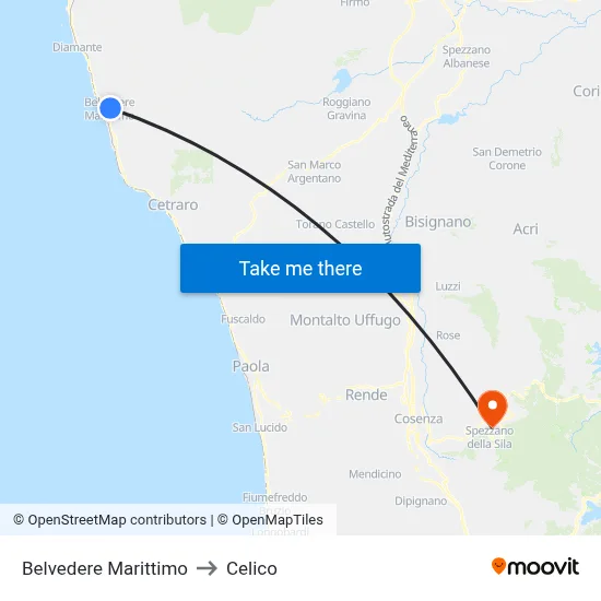 Belvedere Marittimo to Celico map