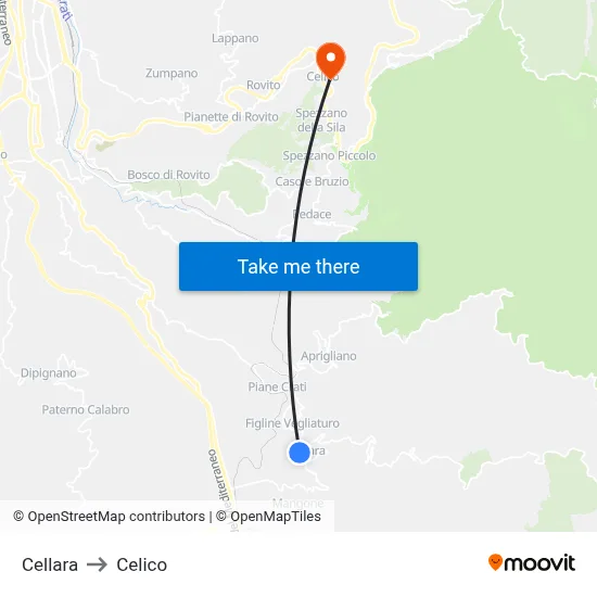 Cellara to Celico map