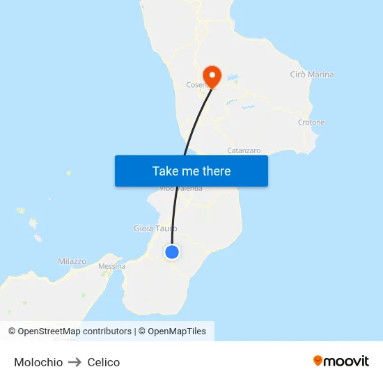 Molochio to Celico map