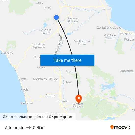 Altomonte to Celico map