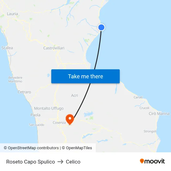 Roseto Capo Spulico to Celico map