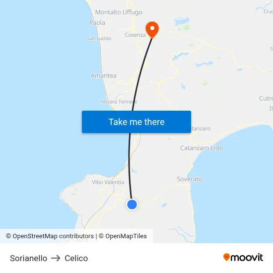 Sorianello to Celico map