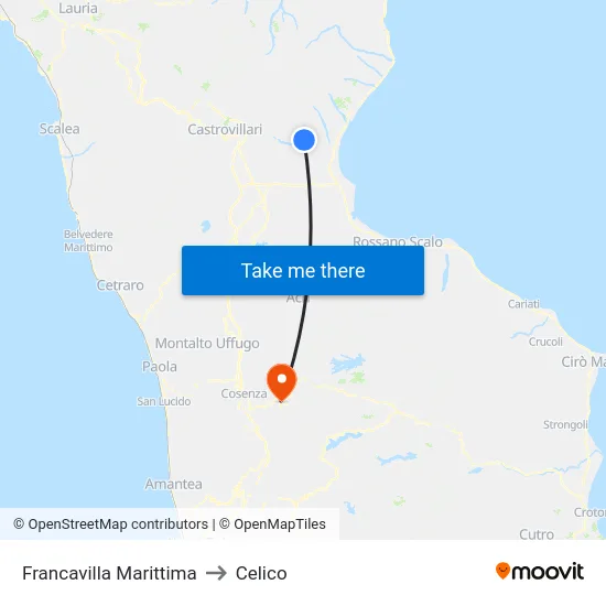 Francavilla Marittima to Celico map