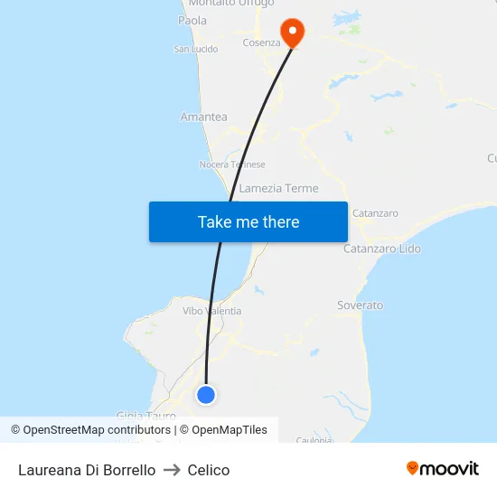 Laureana Di Borrello to Celico map