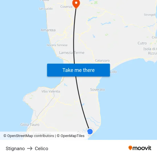 Stignano to Celico map