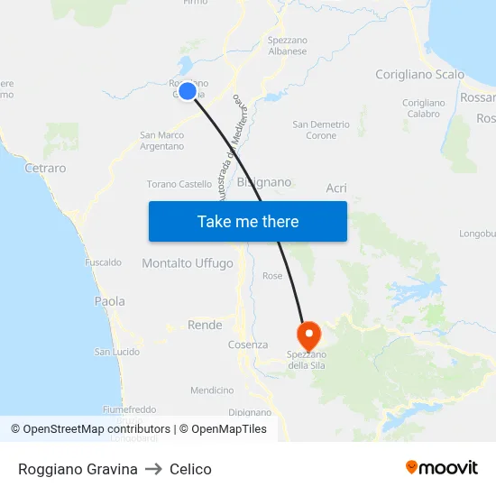 Roggiano Gravina to Celico map