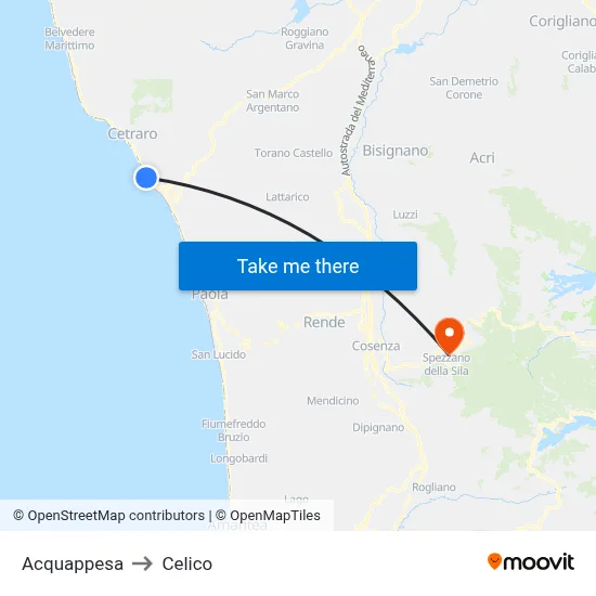 Acquappesa to Celico map