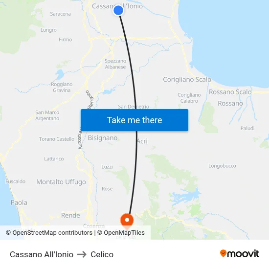 Cassano all'Ionio to Celico map