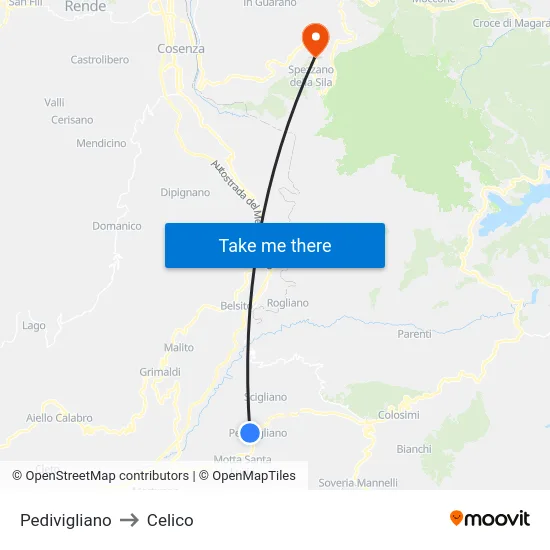 Pedivigliano to Celico map