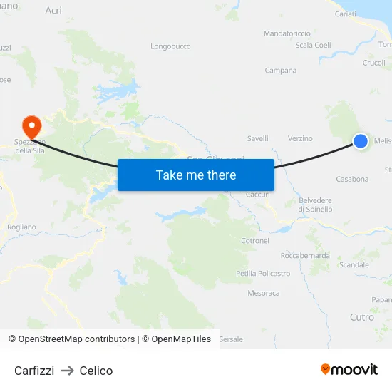 Carfizzi to Celico map